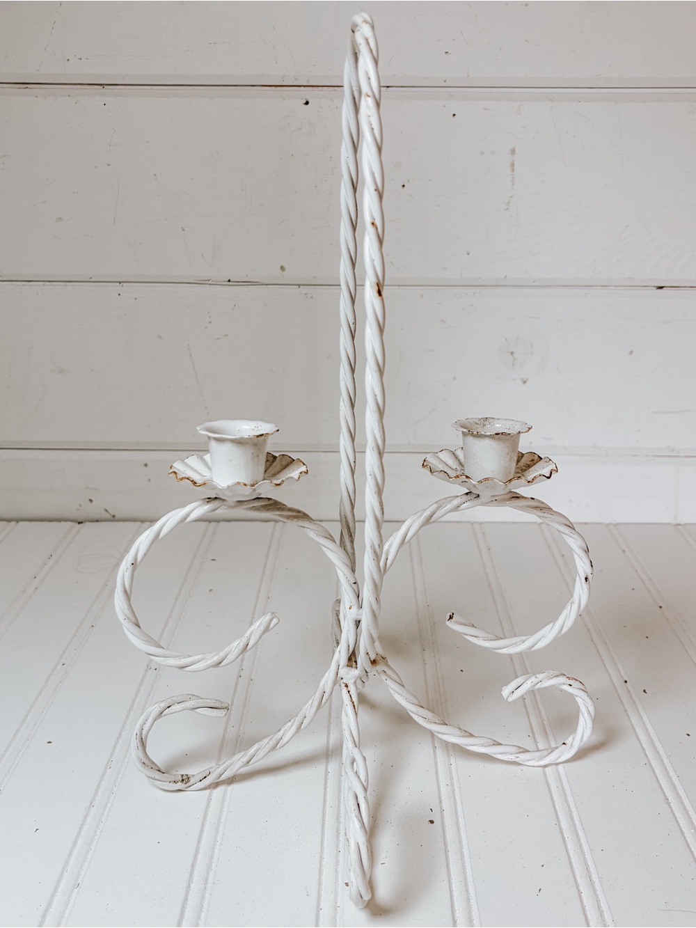 Vintage Homco White Metal Candle Holder Table Sconce | Candelabra Twisted Rope